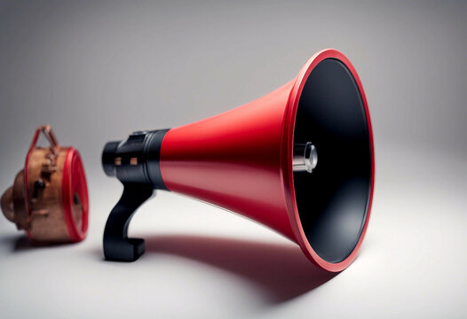 red megaphone background olated white bullhorn object speaker loud broadcasting music concept alert hand advertisement speak isolated electric nobody audible mega power proclaim sound