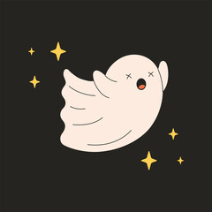 Cute ghost character. Halloween phantom, spirit. Happy Halloween. Vector illustration in flat style