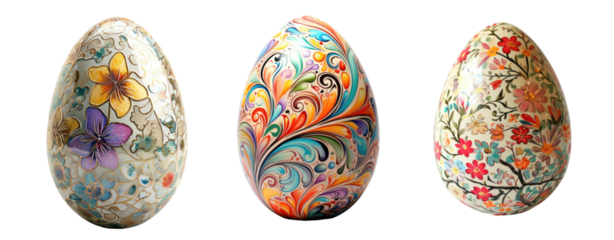 set of easter egg painting color abstract art cut out transparent background