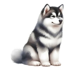 Obraz premium Watercolor picture of a dog alaska malamute on white background