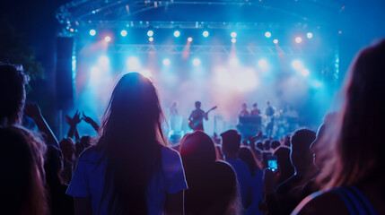 Concert Crowd Enjoying Live Music Performance at Night