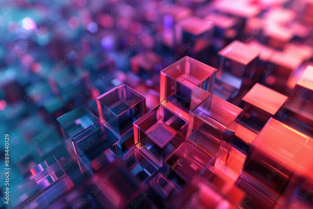 Poster A close-up view of a collection of cubes arranged on a table surface