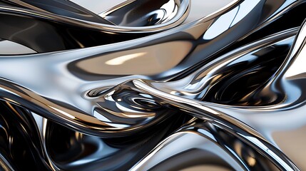 Dramatic Fusion of Midnight Black and Metallic Silver Abstract Art