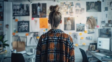 Obraz premium In a modern studio, a catwalk instructor trains models in runway skills, emphasizing elegance and confidence. The setting is filled with fashion sketches and designer clothing, fostering creativity