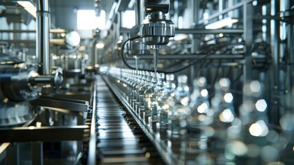 Naklejka premium futuristic automated dairy plant with robotic arms precisely