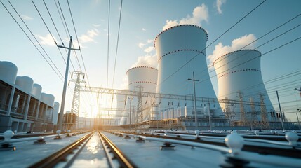 Obraz premium Futuristic Nuclear Power Plant Illustration Embracing Advanced Atomic Energy Technology