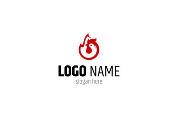 fire chicken logo in red color in flat vector design style