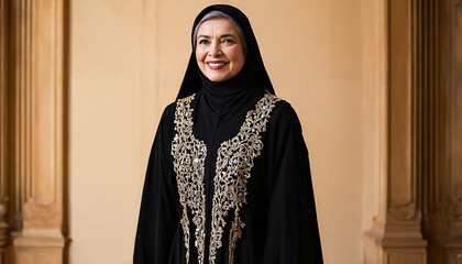 Qatari woman in traditional black and gold abaya