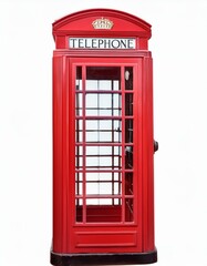 Obraz premium Typical English style vintage telephone booth isolated on white background