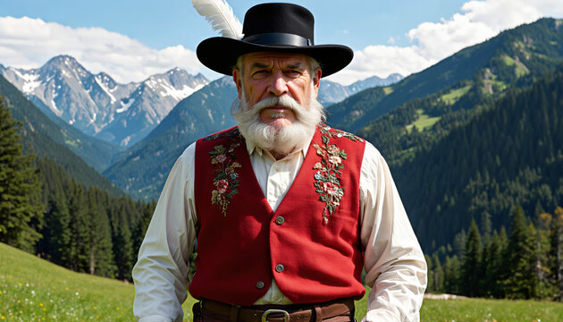 Swiss Yodeler in Traditional Alpine Clothing