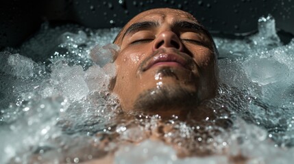 An athlete submerged in an ice bath