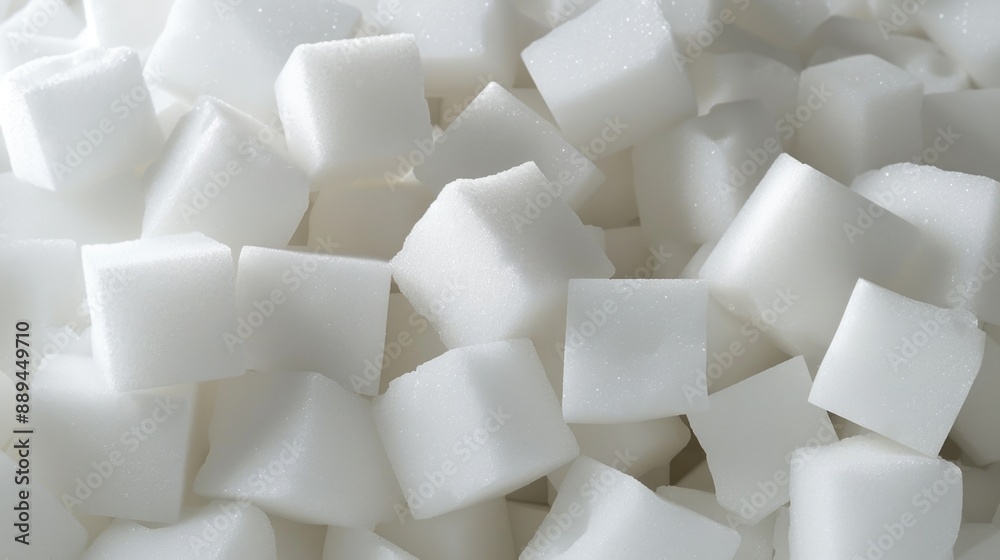 Poster a pile of white sugar cubes stacked on top of each other, often used in photography or graphic desig