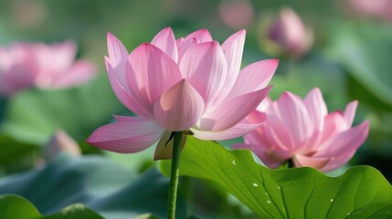 Obraz premium Colorful lotus flowers and unopened buds