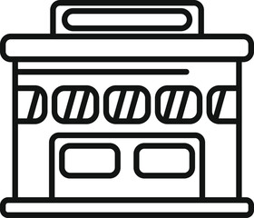 Simple line drawing of a city bus station building facade showing public transportation