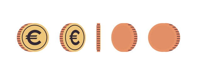 International currency coins and gold coins at different agles of rotation concept full length flat vector illustration.	
