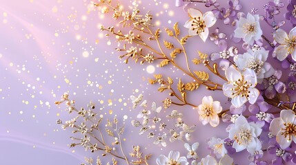 Elegant Floral Arrangement With Golden Accents On Lilac Background