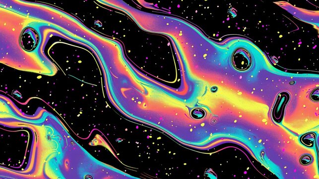 Abstract iridescent oil slick pattern on black background