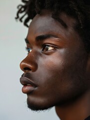 Obraz premium A young man with curly hair and blue eyes.