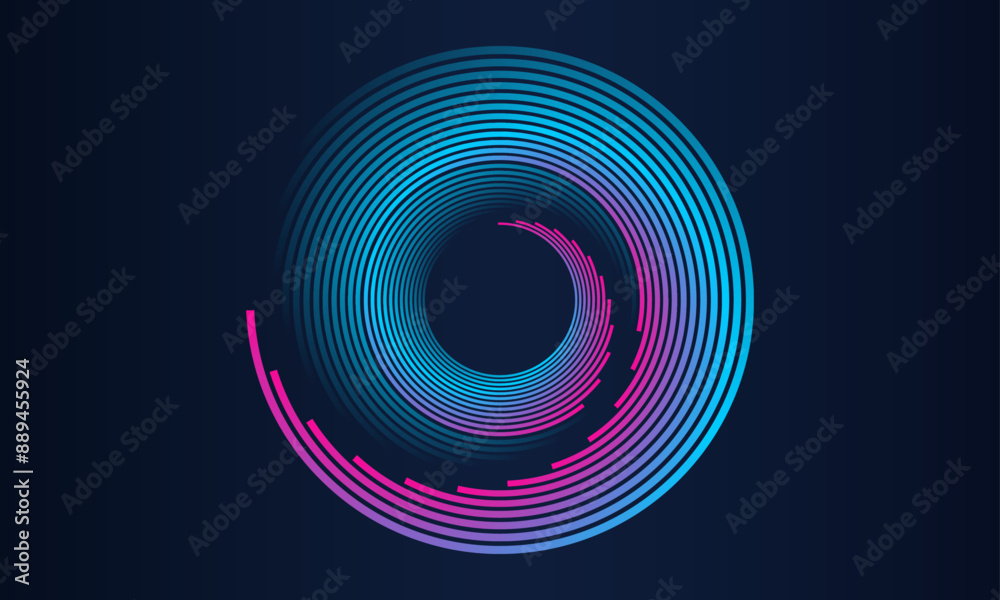 Aufkleber abstract circle line pattern spin blue pink light isolated on black background in the concept of mus