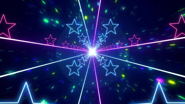 Abstract shooting star retro style 80s-90s futuristic backdrop. Digital neon retro party laser pattern background.