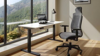 Modern Home Office with Mountain View