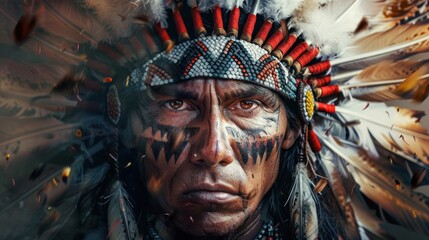 Man face tribe apache native Indian american background wallpaper AI generated image