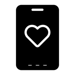 smartphone with love heart symbol glyph icon