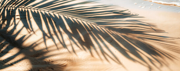 Obraz premium Top view Selective focus of summer and holiday backgrounds concepts with shadow of coconut leaf on clean sand beach simple photography