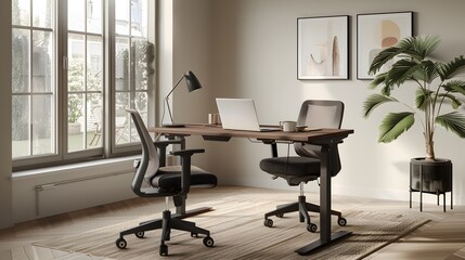 Modern Home Office with Desk and Two Chairs