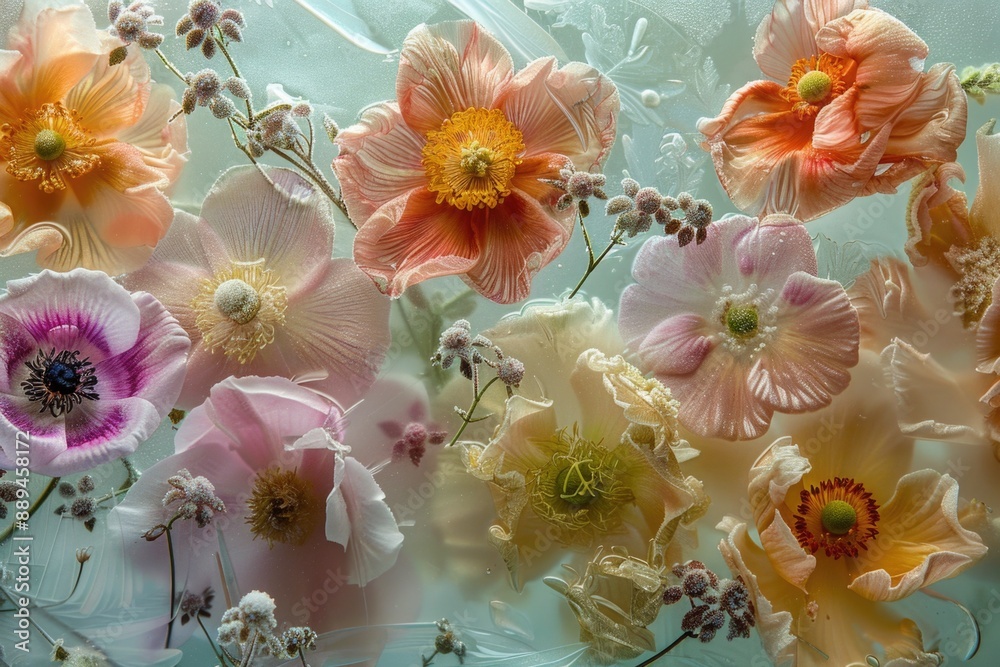 Aufkleber a close-up view of a bouquet of fresh flowers arranged on a table