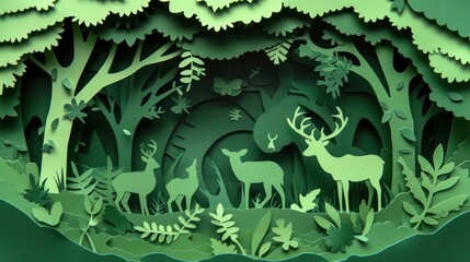 Paper cut-outs of wild animals and forest conservation. environmental conservation