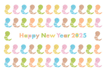 2025年巳年の年賀状イラスト: カラフルなかわいい蛇の模様