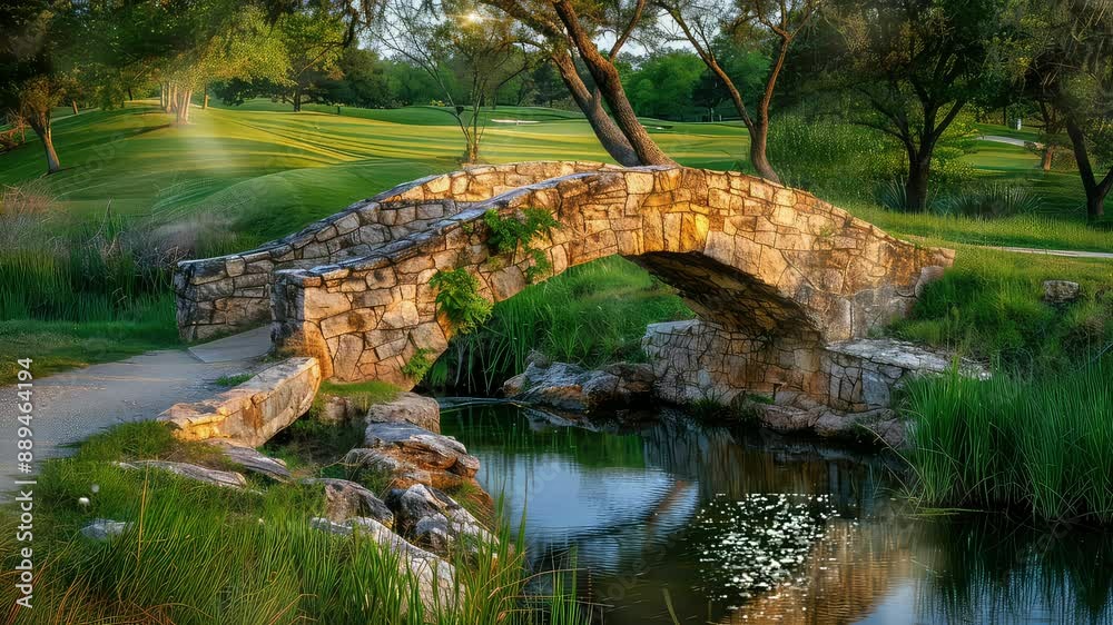 Wall mural animation stone bridge over a stream in a park generated with ai