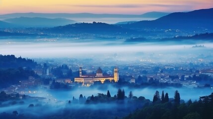 Fototapeta premium Florence, Italy - Cityscape with Fog and Sunset