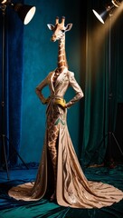 Artistic portrait photography of an anthropomorphic giraffe, a high-fashion model,