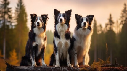 Three Border Collies Looking Up