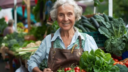 Friendly mature woman tending an organic vegetable