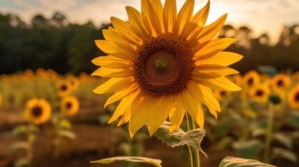 Fototapeta premium Sunflower Field at Sunset