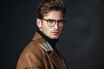 Obraz premium Handsome young man in stylish clothes with glasses