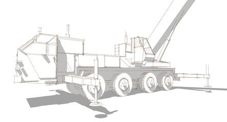  mobile crane machine 3d illustration