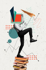 Composite trend artwork 3D sketch collage of caricature young man headless computer monitor head...