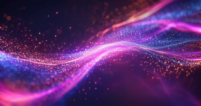 Abstract fluid effect Neon lines geometric particles Loop background Data flow, Optical fiber Explosion particles, motion effect, Generative, ai