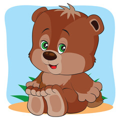 cartoon brown bear sitting on the ground.