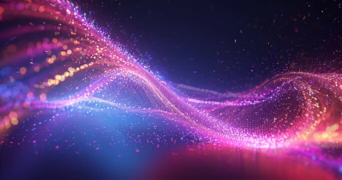 Abstract fluid effect Neon lines geometric particles Loop background Data flow, Optical fiber Explosion particles, motion effect, Generative, ai