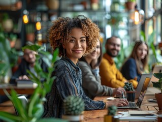 Inclusive Teamwork in Modern Office Environment with Diverse Employees Collaborating Around Table