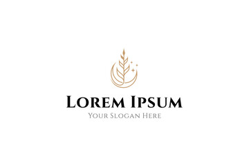 crescent moon logo with plant combination in luxury line art design style