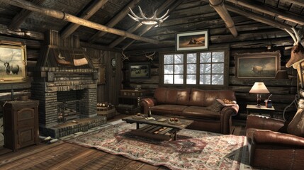 Obraz premium room with wooden walls and rustic decoration. generative ai