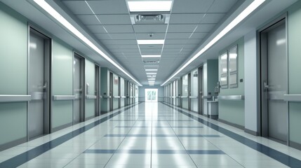 Fototapeta premium An empty, well-lit hospital corridor with clean