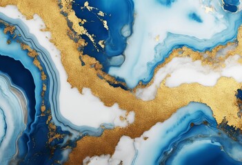 agate marble abstract artificial veins white blue background golden painted fake