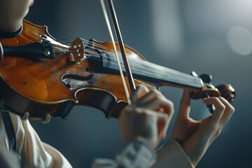 A Musician playing violin close up of skilled artist area